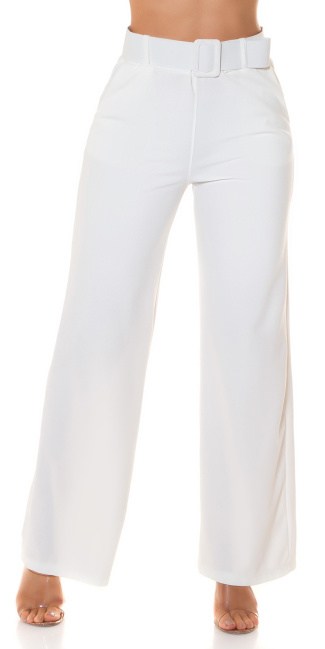 Highwaist Cloth Pants with Belt White